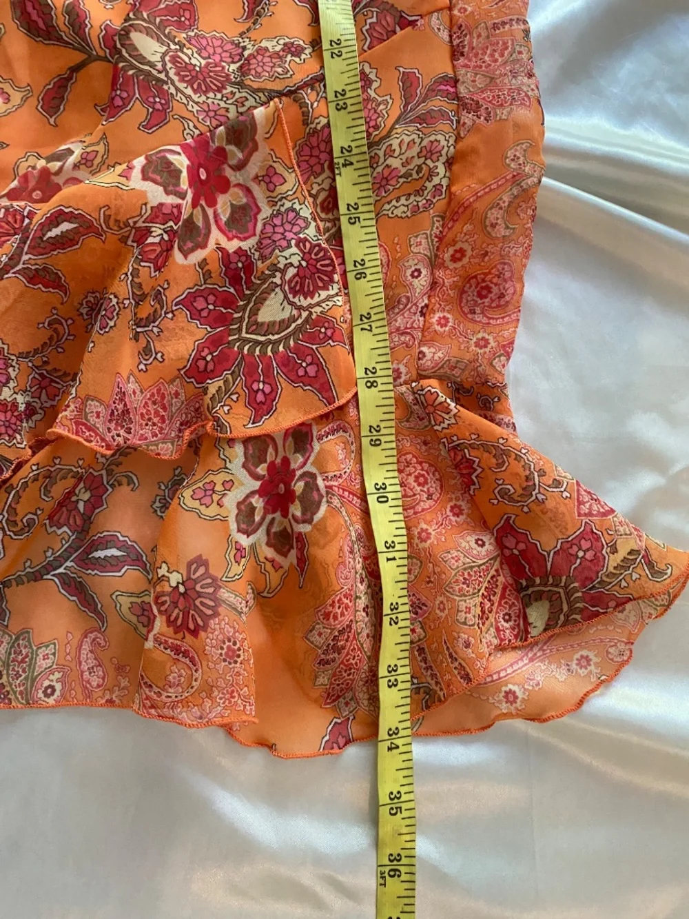 Vintage y2k Orange Floral Paisley Ruffle Midi Skirt Boho Fairy Size 16W